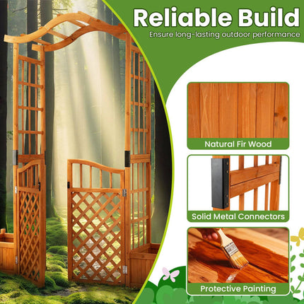 Garden Arbor With Gate, 2 Planter Boxes, Fir Wood