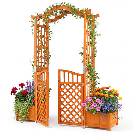 Garden Arbor With Gate, 2 Planter Boxes, Fir Wood