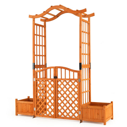 Garden Arbor With Gate, 2 Planter Boxes, Fir Wood