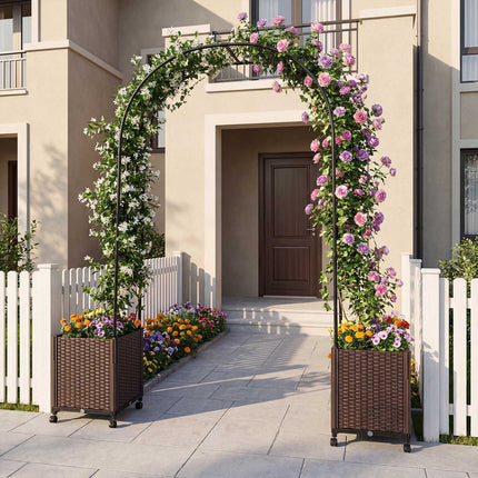 Garden Arch Trellis with 2 Self-Watering Planter Boxes