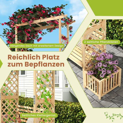 Garden Arch with Bench & 2 Planters – Natural Wood, 2-Seater