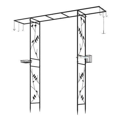 Garden Arch with Bird Feeder and Water Bowl, Black, 213 cm