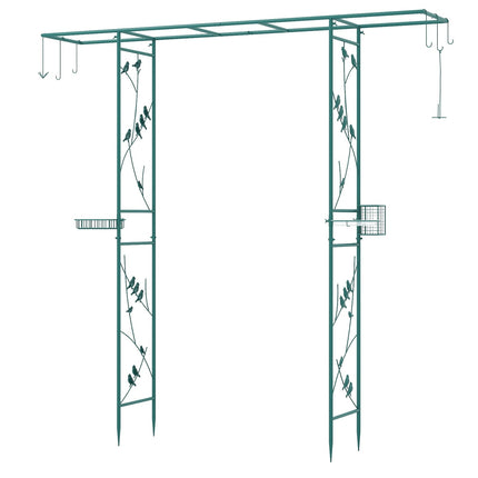 Garden Arch with Bird Feeder and Water Bowl, Metal Frame
