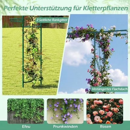 Garden Arch with Bird Feeder and Water Bowl, Metal Frame