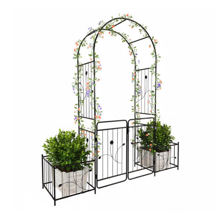 Garden Arch with Gate and Planters – Weatherproof Metal