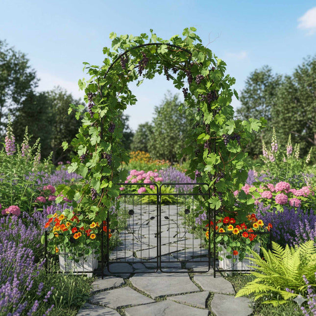 Garden Arch with Gate and Planters – Weatherproof Metal