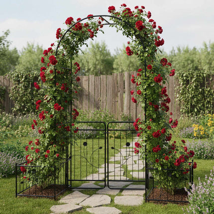 Garden Arch with Gate and Planters – Weatherproof Metal