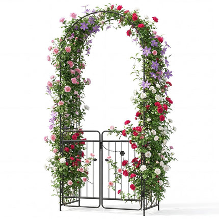 Garden Arch with Lockable Gate, Metal Trellis, Black