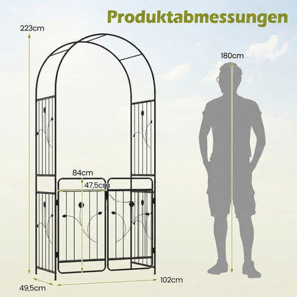 Garden Arch with Lockable Gate, Metal Trellis, Black