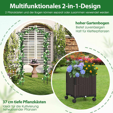 Garden Arch with Self-Watering Planters, Metal & PP, Black