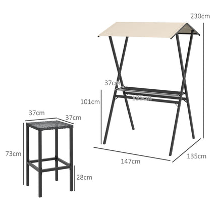 Garden Rattan Bar Set with roof & footrest for balcony