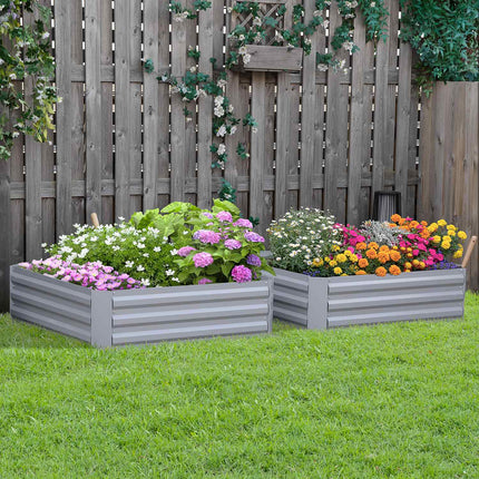 Gray galvanized steel Garden bed & planter box, 100x100x30 cm