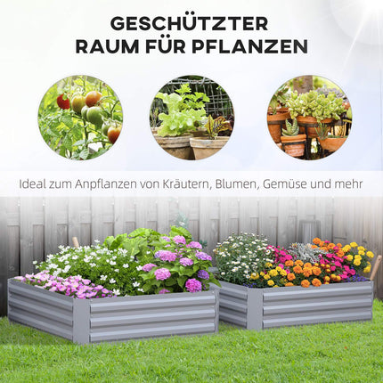Gray galvanized steel Garden bed & planter box, 100x100x30 cm