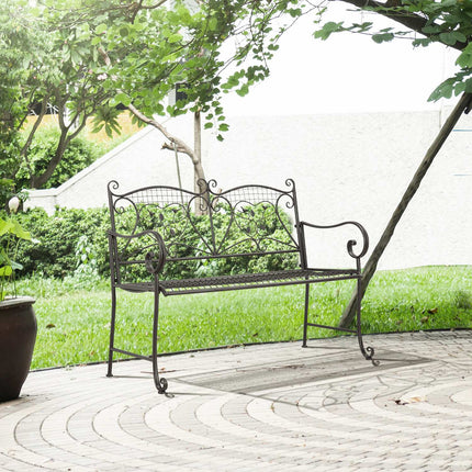 2-seater weatherproof metal garden bench, antique look