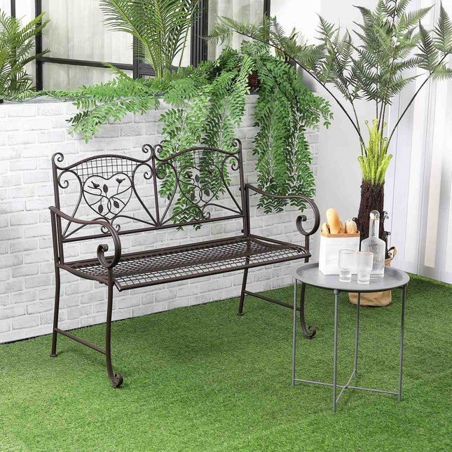 2-seater weatherproof metal garden bench, antique look