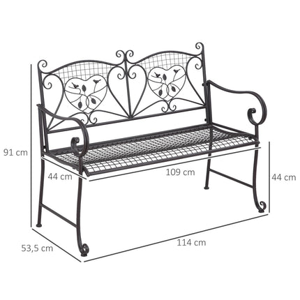 2-seater weatherproof metal garden bench, antique look