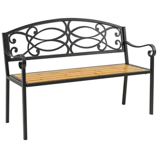 Wood & metal 2-seater garden bench - 220 kg capacity