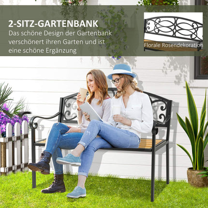 Wood & metal 2-seater garden bench - 220 kg capacity