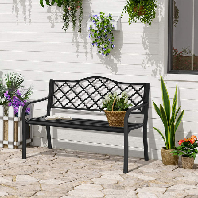 2-seater metal garden bench, elegant black cast iron
