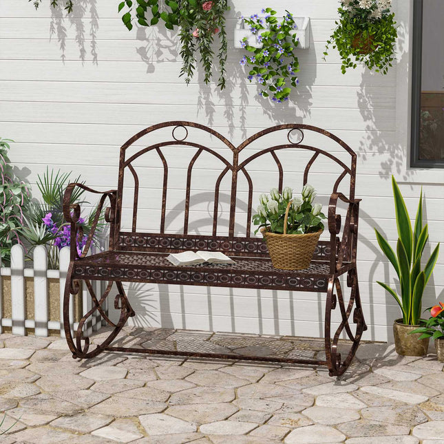 2 Seater Metal Garden Bench - Bronze Red Finish