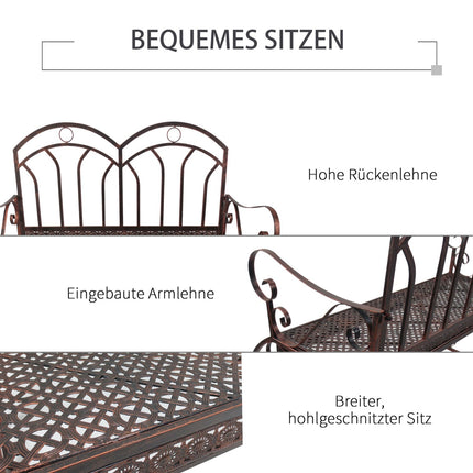 2 Seater Metal Garden Bench - Bronze Red Finish