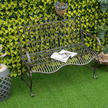 Garden bench in metal 2-seater with back and armrests
