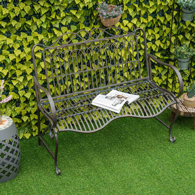 Garden bench in metal 2-seater with back and armrests