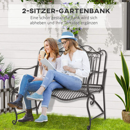 Garden bench in metal 2-seater with back and armrests