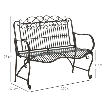 Garden bench in metal 2-seater with back and armrests