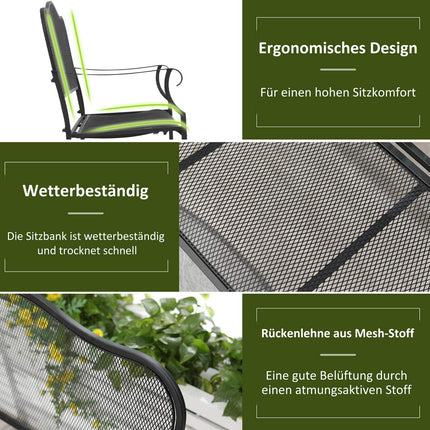 Metal garden bench, 2-seater, black, capacity 220 kg