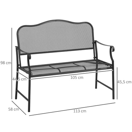 Metal garden bench, 2-seater, black, capacity 220 kg