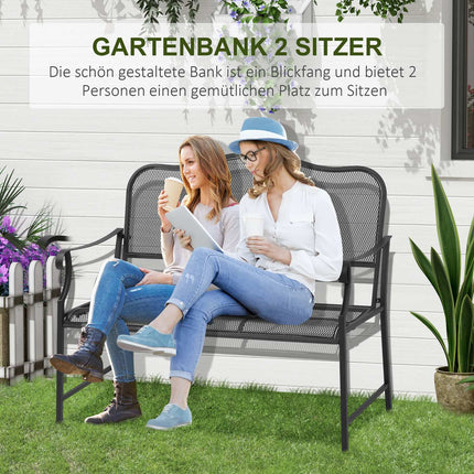 Metal garden bench, 2-seater, black, capacity 220 kg