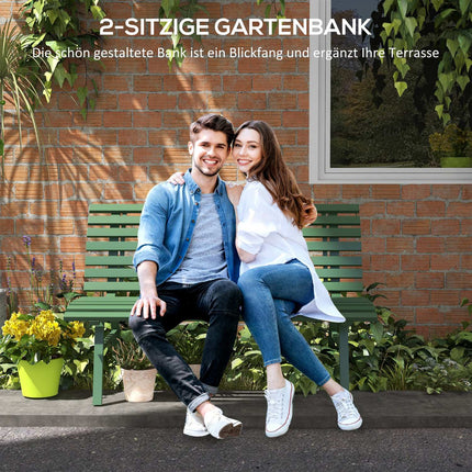 Green aluminum park bench - 2-seater with backrest