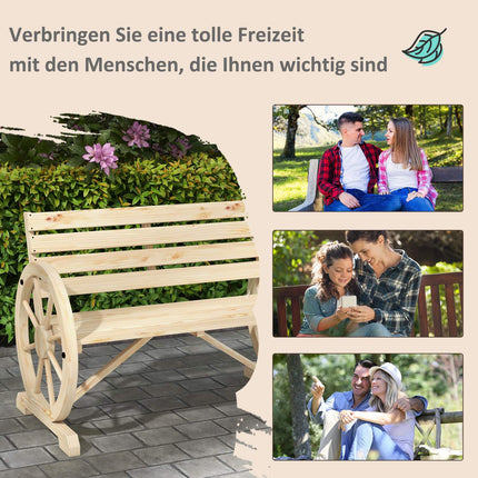 Garden bench, 2 seater, wagon wheel design
