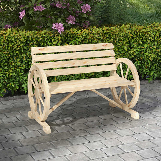 Garden bench, 2 seater, wagon wheel design