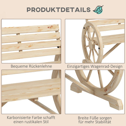 Garden bench, 2 seater, wagon wheel design