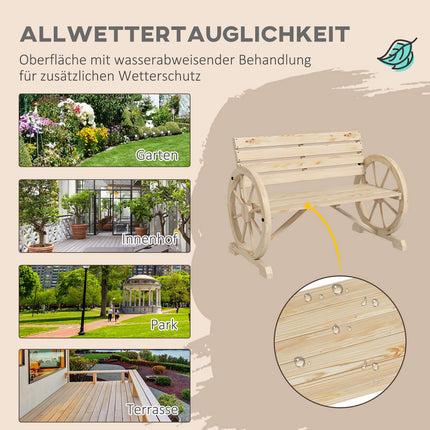 Garden bench, 2 seater, wagon wheel design