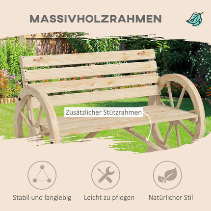 Garden bench, 2 seater, wagon wheel design