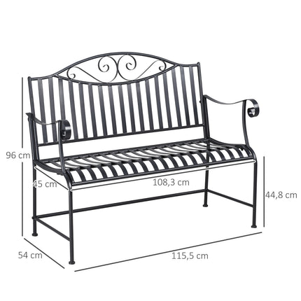 Garden bench in metal for 2 - Grey, robust up to 220 kg