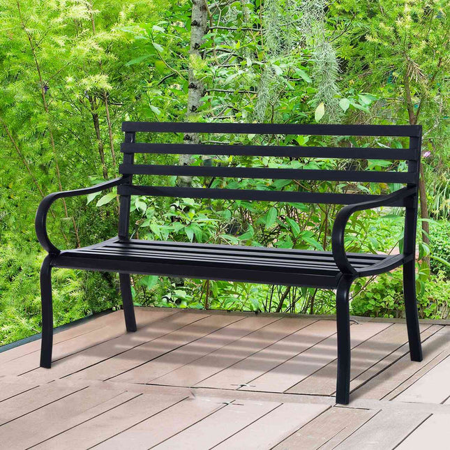 Black metal 2-seater garden bench - 127 x 58 x 82 cm