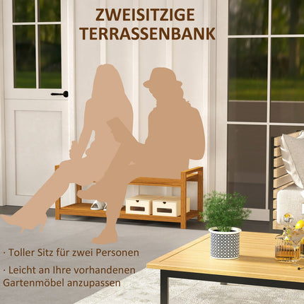 Garden bench 2-seater with armrests and shelf