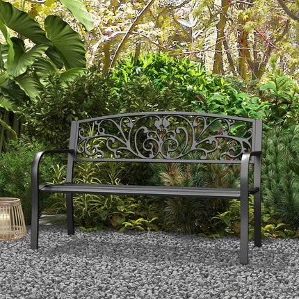 Garden bench in metal, 2-seater, weatherproof, black