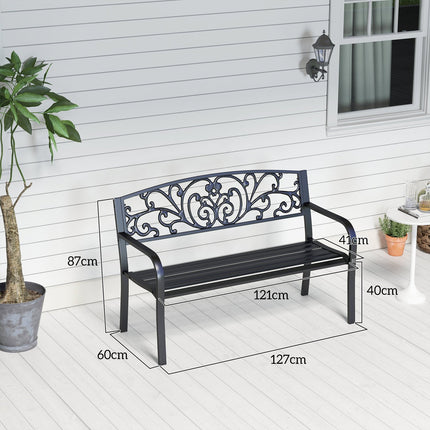 Garden bench in metal, 2-seater, weatherproof, black
