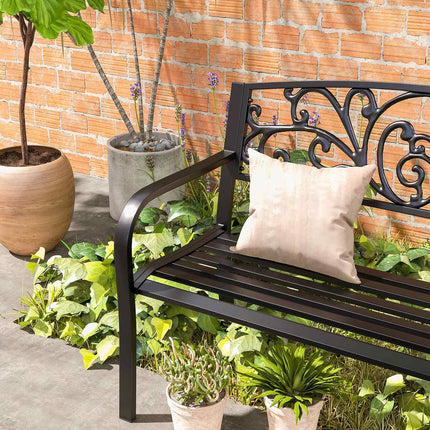 Garden bench in metal, 2-seater, weatherproof, black