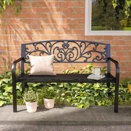 Garden bench in metal, 2-seater, weatherproof, black