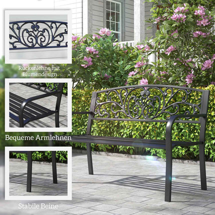 Garden bench in metal, 2-seater, weatherproof, black