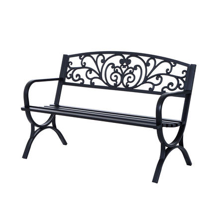 Metal garden bench, 2-seater, black, 127x60x85 cm