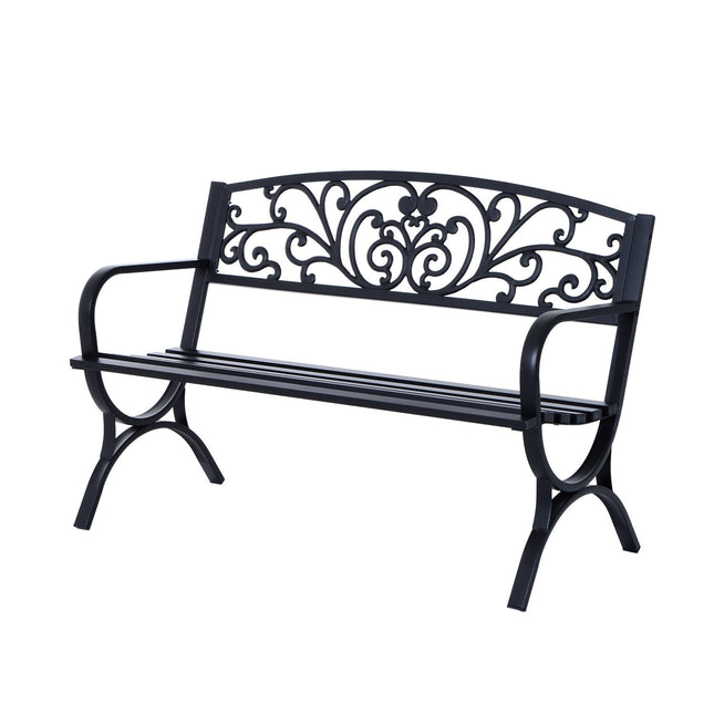 Metal garden bench, 2-seater, black, 127x60x85 cm