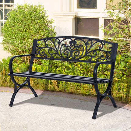 Metal garden bench, 2-seater, black, 127x60x85 cm