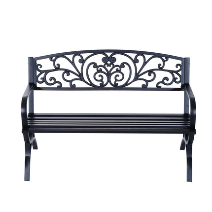 Metal garden bench, 2-seater, black, 127x60x85 cm